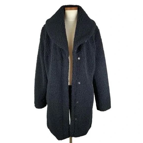 Cuddl Duds Black Curly Sherpa Shawl Collar Coat Sz XL - Picture 10 of 10